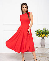 Красное классическое платье без рукавов, Софт, Повседневный