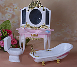 Лялькові меблі Gloria Ванна кімната 2316 меблі для ляльок у комплекті ванна умивальник унітаз, фото 4