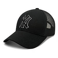 Кепка (Бейсболка) NY Yankees Тракер (Сетка) белый контур черная вышивка \ OneSize \ Черный