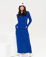 Синє ангорове довге плаття з кишенями, Синій, S