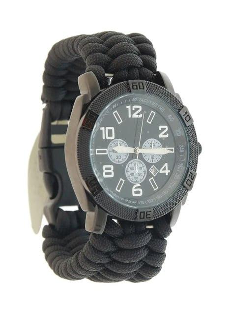 Тактичний годинник водонепроникний Mil-Tec Army Uhr Paracord Black, багатофункціональний годинник чоловічий наручний