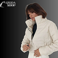 Демисезонная куртка женская на молнии, молочный цвет, из плащевки 100% полиэстер