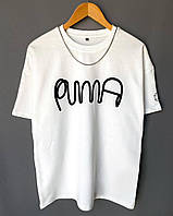 Мужская футболка Puma (белая) качественная молодежная оверсайз надпись спереди Турция МоL135