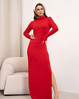 Красное ангоровое платье-гольф с боковым разрезом, Ангора, Повседневный