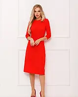 Классическое красное платье с расклешенным низом, Креп, Деловой