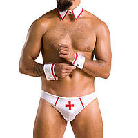 Комплект чоловічий Труси Манжети та Комір білого кольору з червоним Passion Set Gregory white 037 розміри S M Кайф