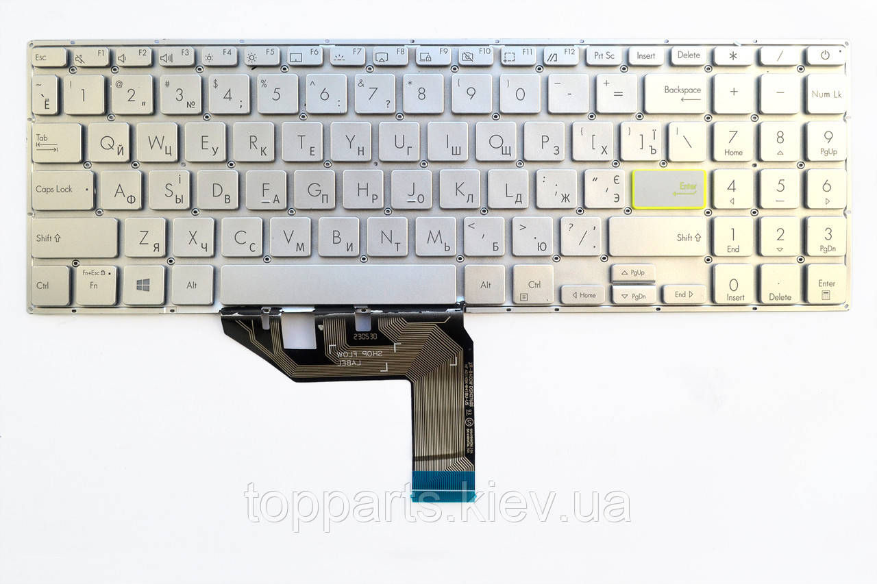 Клавіатура для ноутбуків Asus X513, M513 Series срібляста без рамки з підсвіткою UA/RU/US