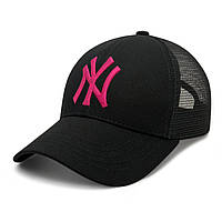Кепка (Бейсболка) NY Yankees Тракер (Сетка) малиновая вышивка \ OneSize \ Черный