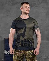 Военная футболка олива с черепом, мужская тактическая футболка хаки сoolmax влагоотводящая ky229