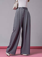 Серые широкие брюки палаццо с защипами, размер XL