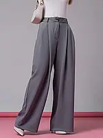 Серые широкие брюки палаццо с защипами, размер L