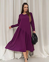 Фиолетовое платье с асимметричным воланом, Креп, Повседневный