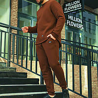 Мужской костюм Stout коричневый / Спортивный комплект Свитшот + Штаны на флисе / Теплый флисовый костюм