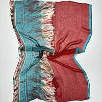 Легкий летний шифоновый шарфик с цветочным рисунком. Натуральный турецкий женский шарф Голубо - Бордовый