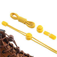 Длинные шнурки с фиксатором цвет желтый для кроссовок, берцев. Резиновые шнурки 120см желтые для обуви
