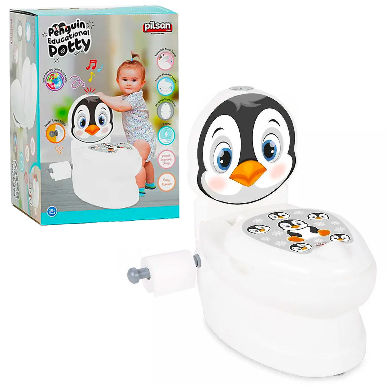 Горщик музичний Pilsan Пінгвін спинка знімний горщик тримач для паперу звуки води підсвічування кнопки до 25кг 39*37,5*24см, фото 1