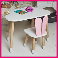 Красивый универсальный детский столик и стульчик, детский комплект стол стульчик для развития и игр ребенку Розово-белый