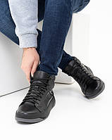 Черные кожаные спортивные ботинки на байке, Кожа/байка, Повседневный
