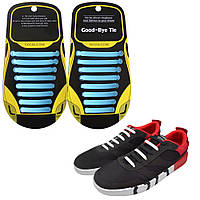 Силиконовые шнурки широкие голубые 16шт обувные. Эластичные шнурки ленивые без завязок для кроссовок