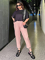 Стильні батальні жіночі штани Мом із структурного льону моко