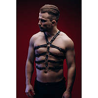 Портупея з чотирма ременями на чоловічому торсі з натуральної шкіри чорного кольору Candy Hero модель Р50 розмір One Size Кайф