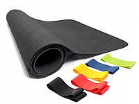 Килимок для фітнесу та йоги EVAPUZZLE SlimFit 180х60х0,4 см та набір фітнес-гумок еспандер, 5 штук для тренувань