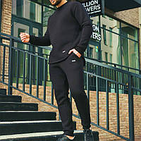 Мужской костюм Stout черный / Спортивный комплект Свитшот + Штаны на флисе / Теплый флисовый костюм
