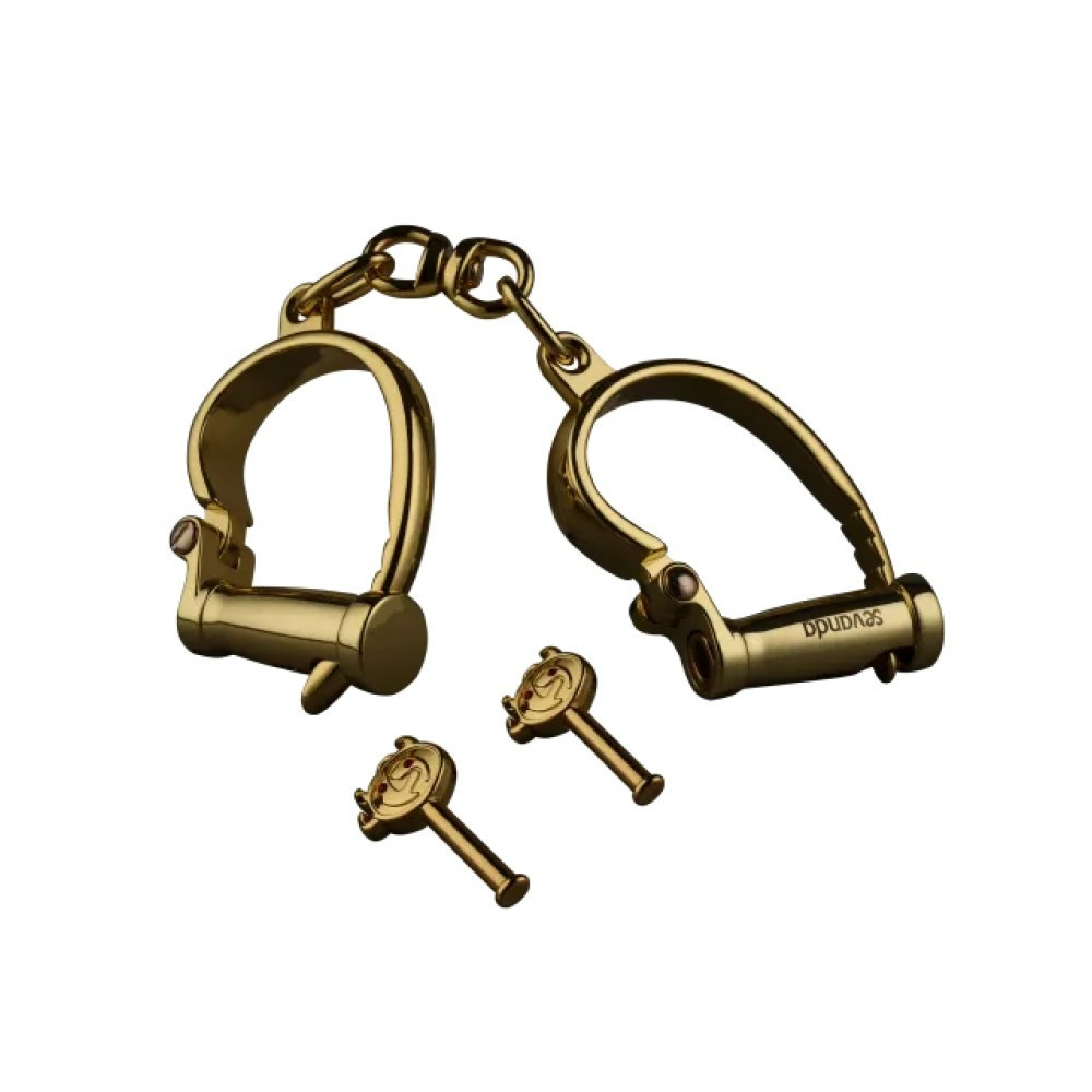 Наручники з коротким ланцюжком БДСМ металеві золоті Lockink Кайф, фото 1