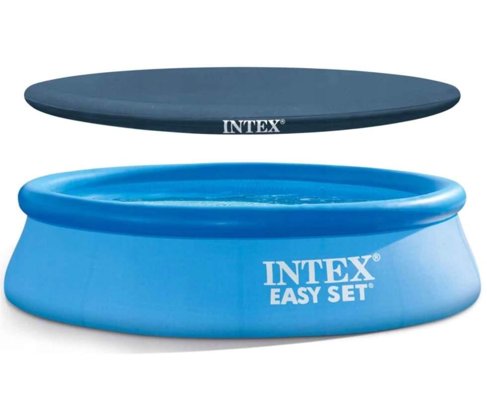 Басейн сімейний наливний круглий Інтекс Intex 28110 Easy Set, 244 х 76см, 2420л з надувним бортом +Тент 28020
