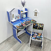 Парта и стульчик детская что регулируется на 5-13 лет Роблокс, ГхШхВ 45х70х67-75 см, Синяя