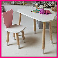 Детский стол со стульчиком деревянный для малыша, универсальный набор для творчества игр и развития ребенку Розово-белый