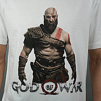 Футболка з принтом God Of War Kratos L Білий, фото 3