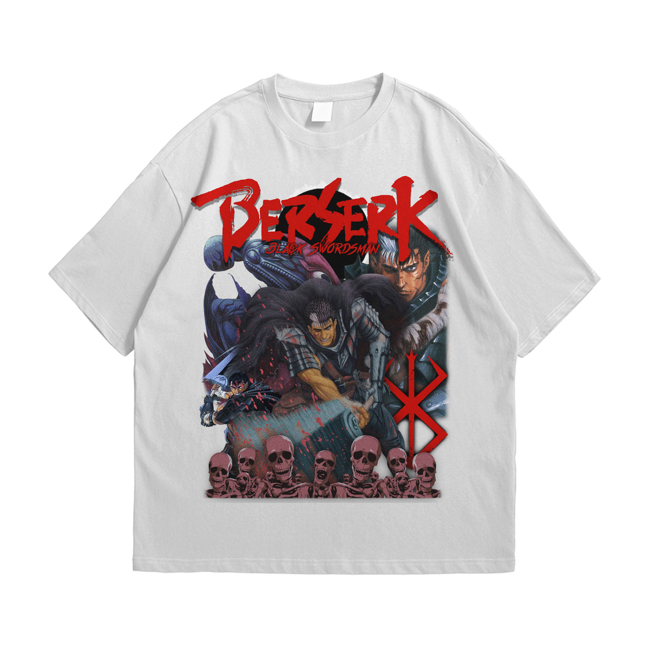 Футболка з принтом Berserk Ґатс Чорний Мечник M Білий