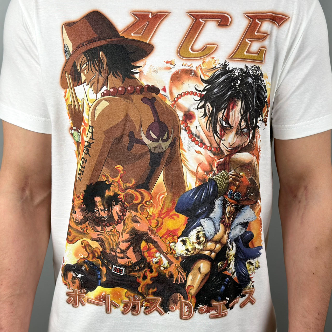 Футболка з принтом Аніме One Piece - Portgas D. Ace L Білий