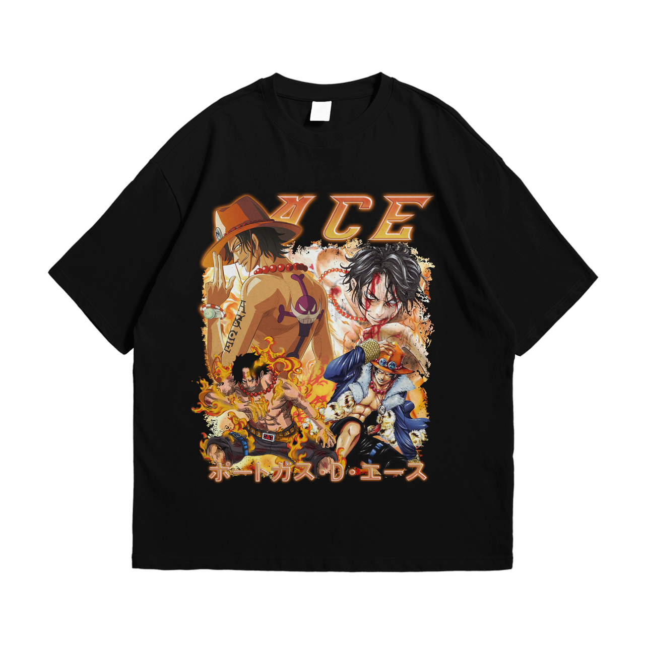 Футболка з принтом Аніме One Piece - Portgas D. Ace XL Чорний