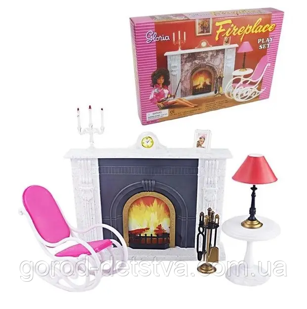 Ігрова лялькова мебель Gloria 96006 мебель для ляльок Вітальня кімната камін крісло тумба, фото 1