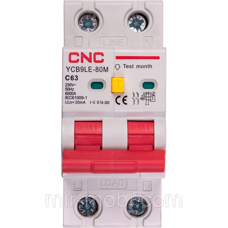 Диференційний автоматичний вимикач CNC YCB9LE-80M 2P C63 6000A 30mA 230V