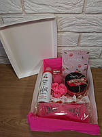 Подарочный бокс для девушки, бокс с косметикой и сладким, розовый подарочный набор на праздник