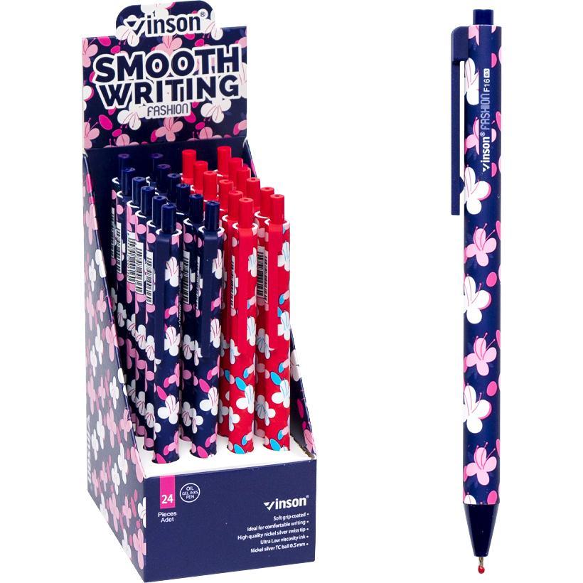 Ручка кулькова автоматична синя 0,5 мм Vinson Квіти soft touch F16