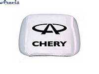 Чехол подголовников Chery белый-черный логотип
