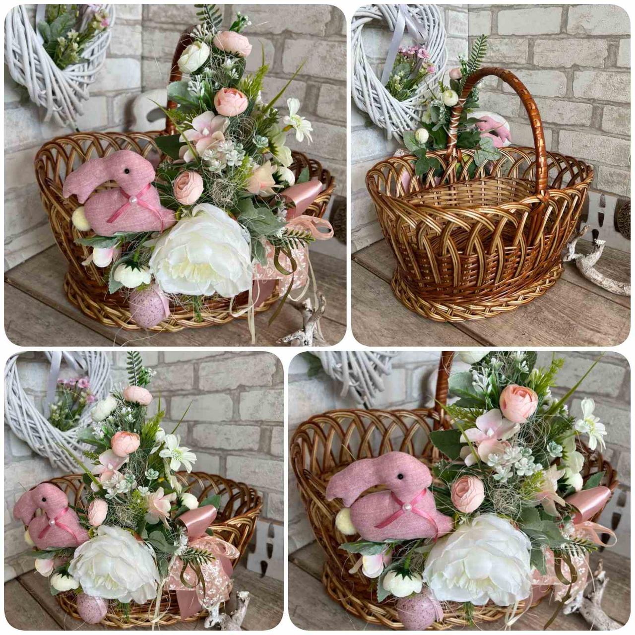 Великодній кошик з кроликом , Н 36 см, 36*30 см, пасхальний декор,кошик на Великдень., фото 1