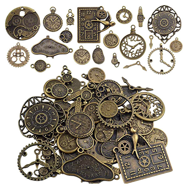 Набір металевих підвісок 100г, шарми шармики, Годинники, бронза