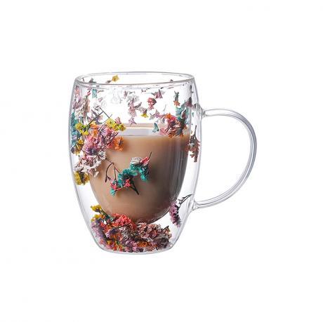 Чашка з подвійним дном 250мл скло з квітами 186-7 MZOPT