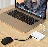 Перехідник USB Type C to USB/SD/microSD, білий, адаптер для USB-C на флешку і SD TF картрідер кабель Type-C, фото 4