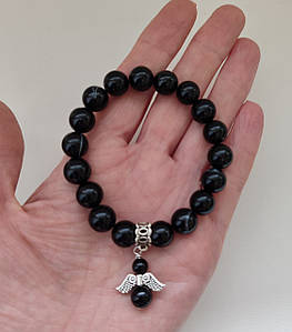 Браслет Чорний агат із ангелом