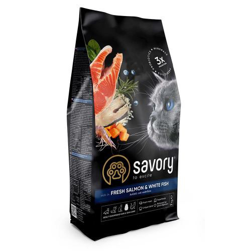 Сухий корм Savory для довгошерстих котів, зі свіжим лососем і білою рибою, 2 кг, фото 1