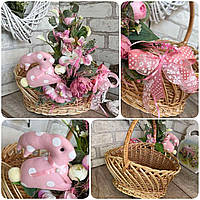 Пасхальная корзина с кроликом и цветами, Н 30 см, 30*25 см, корзинка на Пасху, пасхальный декор.