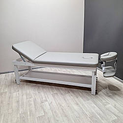Стаціонарний дерев'яний масажний стіл з регулюванням КР 10 WHITE+CLOUD посилена масажна кушетка 2 секції