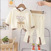 Детский прогулочный костюм двойка на весну/осень для девочки, кофта и штаны, молочный