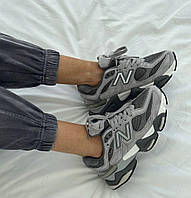 Жіночі круті кросівки на великій підошві New Balance 9060 сірі в сіточку ню беланс Adwear